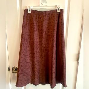 Abercrombie & Fitch Satin Column Midi Skirt, Black & Brown Polka Dot, Size: L